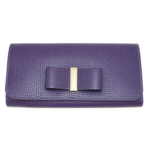Chloe Zippered Long Wallet Purple Leather Ribbon Decoration